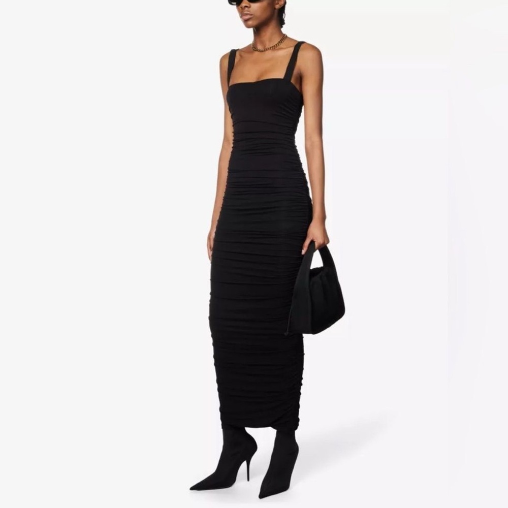 GOOD AMERICAN Ruched Square-neck stretch-rayon Maxi dress in Black NWT